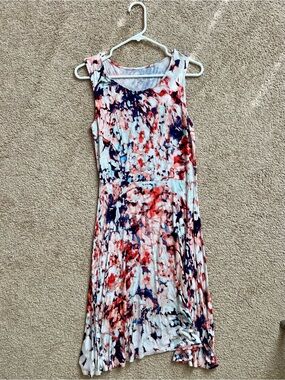 Sleeveless Abstract Floral Print Midi Dress